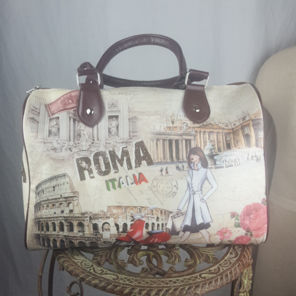 OH FASHION ROMA ITALIA BAG TOTE PURSE CREAM RED